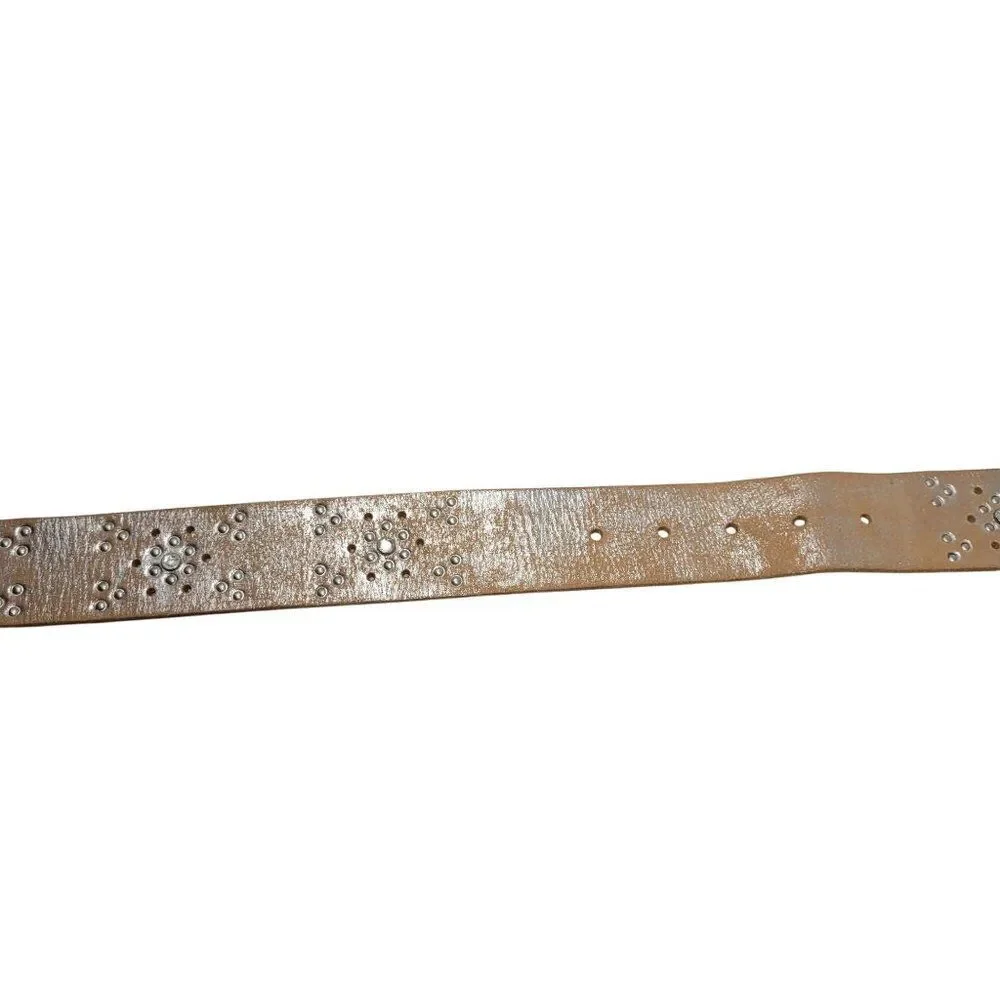 Aeropostale Western Studded Rhinestone Leather Belt‎ Sz S Tan Metallic Silver
